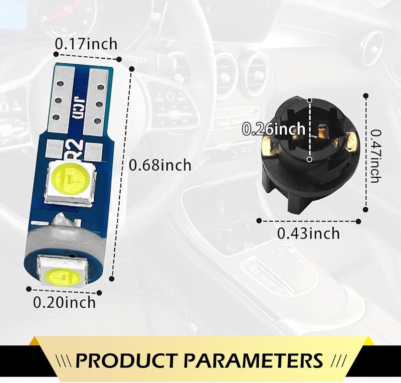 CyperFair 20 PCS LED Dash Bulbs, T5 3030-3SMD Plug-in Super Bright LED Bulb with Twist Lock Socket, No Flickering Shock and Water Proof Light, Universal Dash Instrument Lights Kit (White) - Image 2